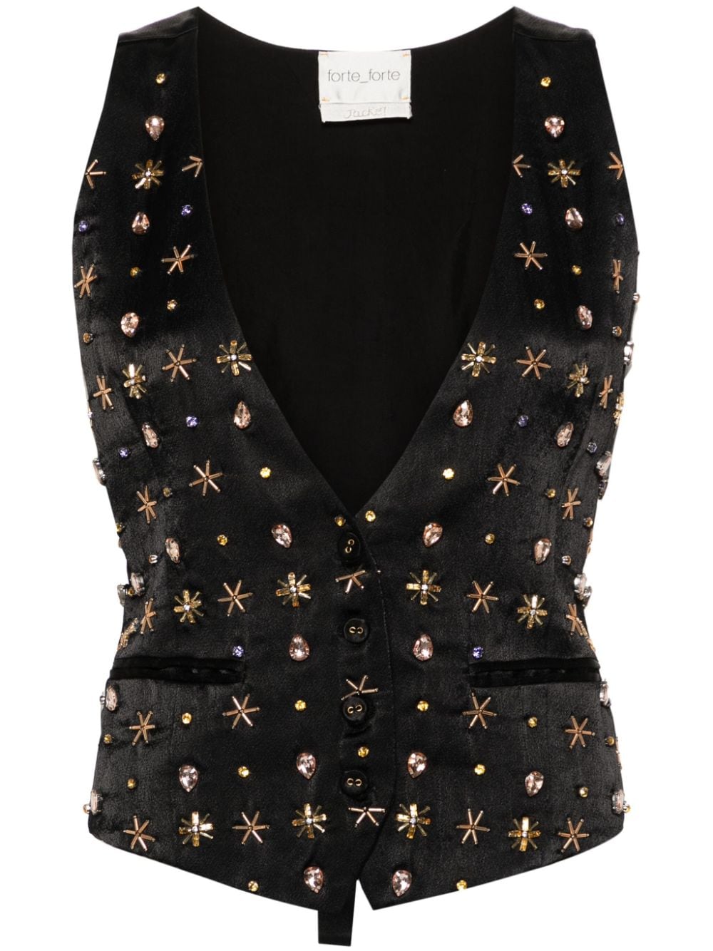 Bead-embellished adjustable vest - Black
