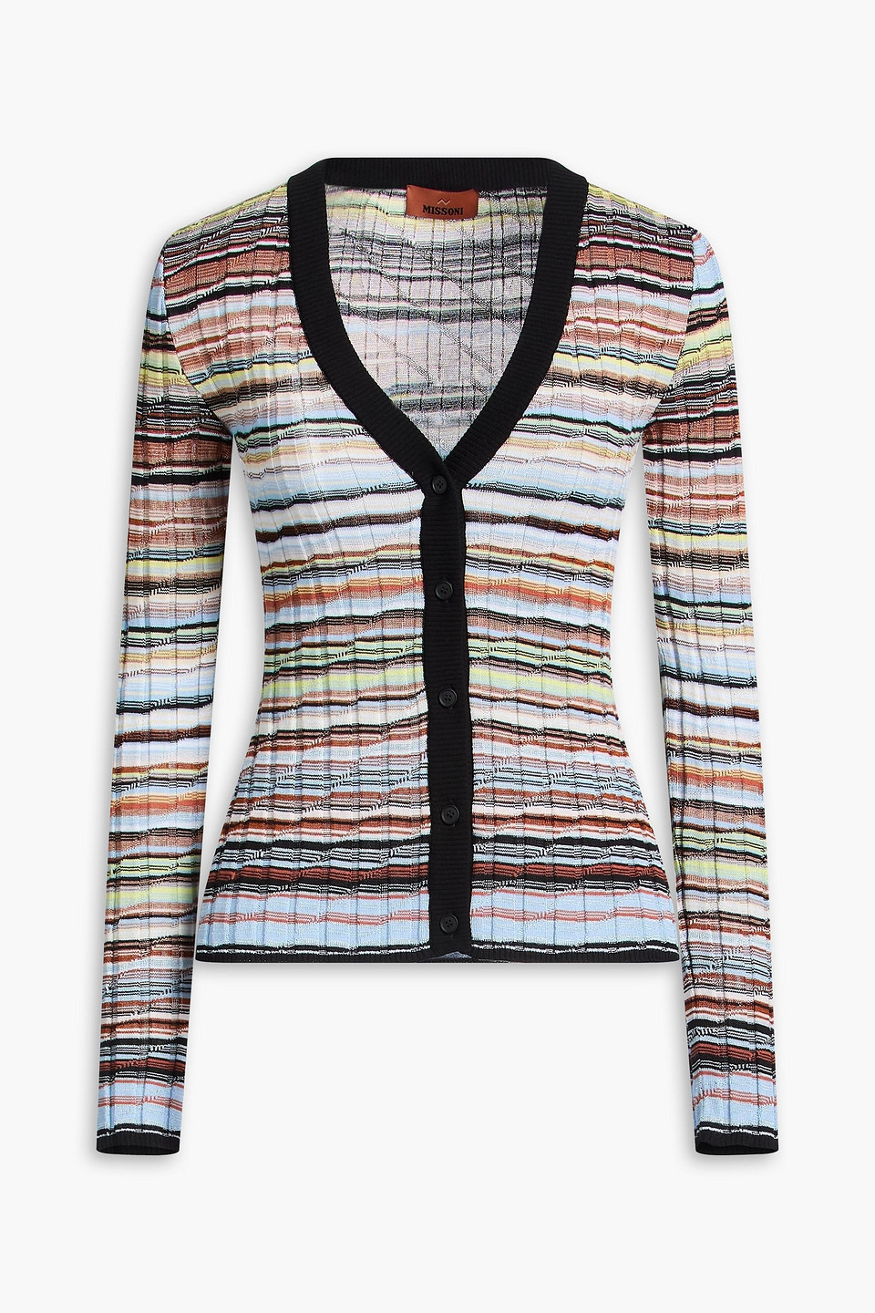 Space-dyed ribbed cotton-blend cardigan - Blue - IT 44