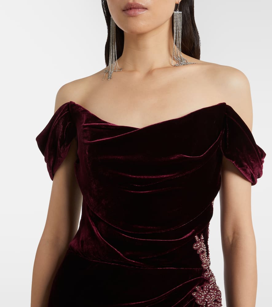 Embellished off-shoulder velvet gown