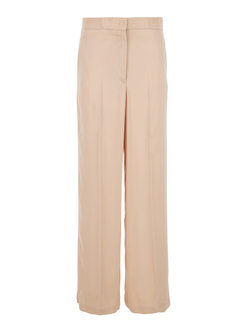Pink Pants With Hidden Front Closure And Side Pockets In Viscose Woman