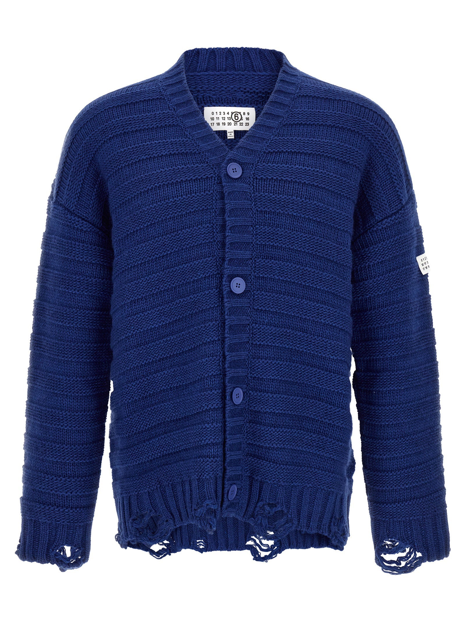 Distressed Wool Cardigan — Navy