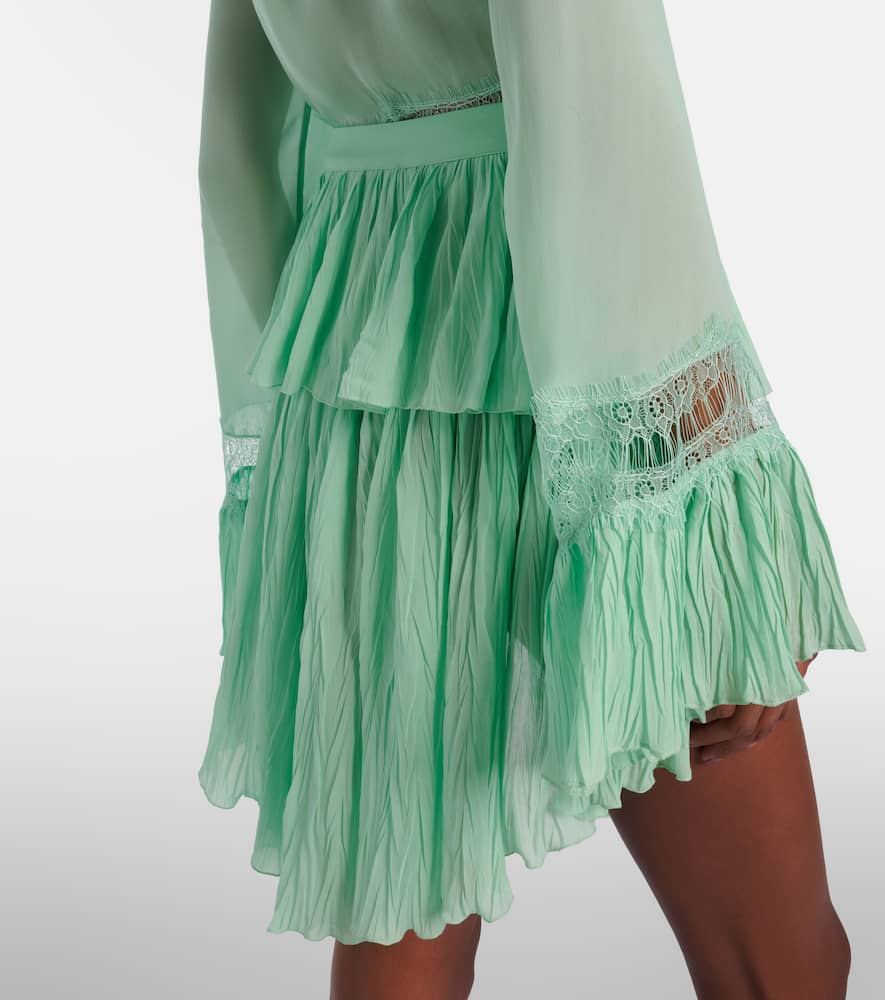 Plissé tiered georgette miniskirt