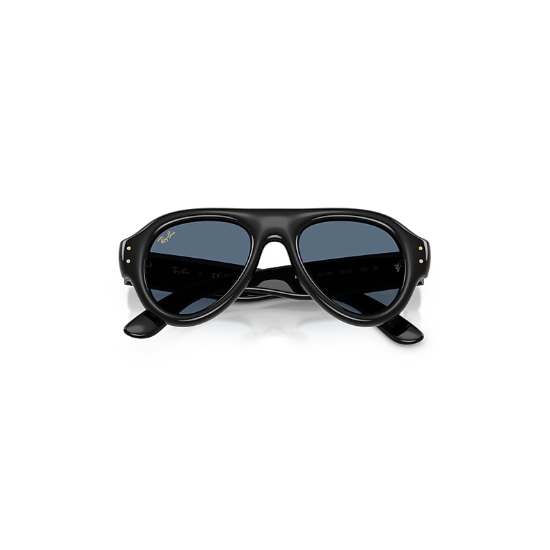 Ray-Ban Aviator Puffer Sunglasses Black Frame Blue Lense