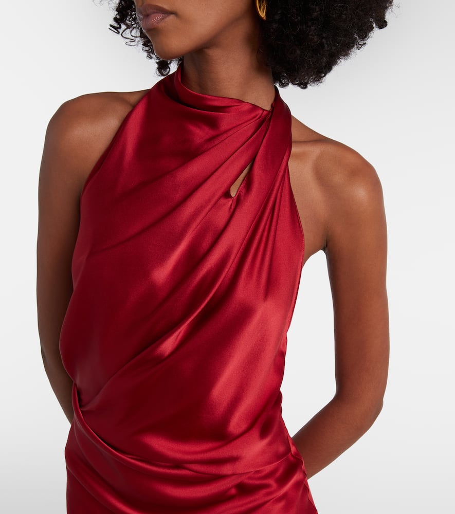 Draped halterneck silk satin gown