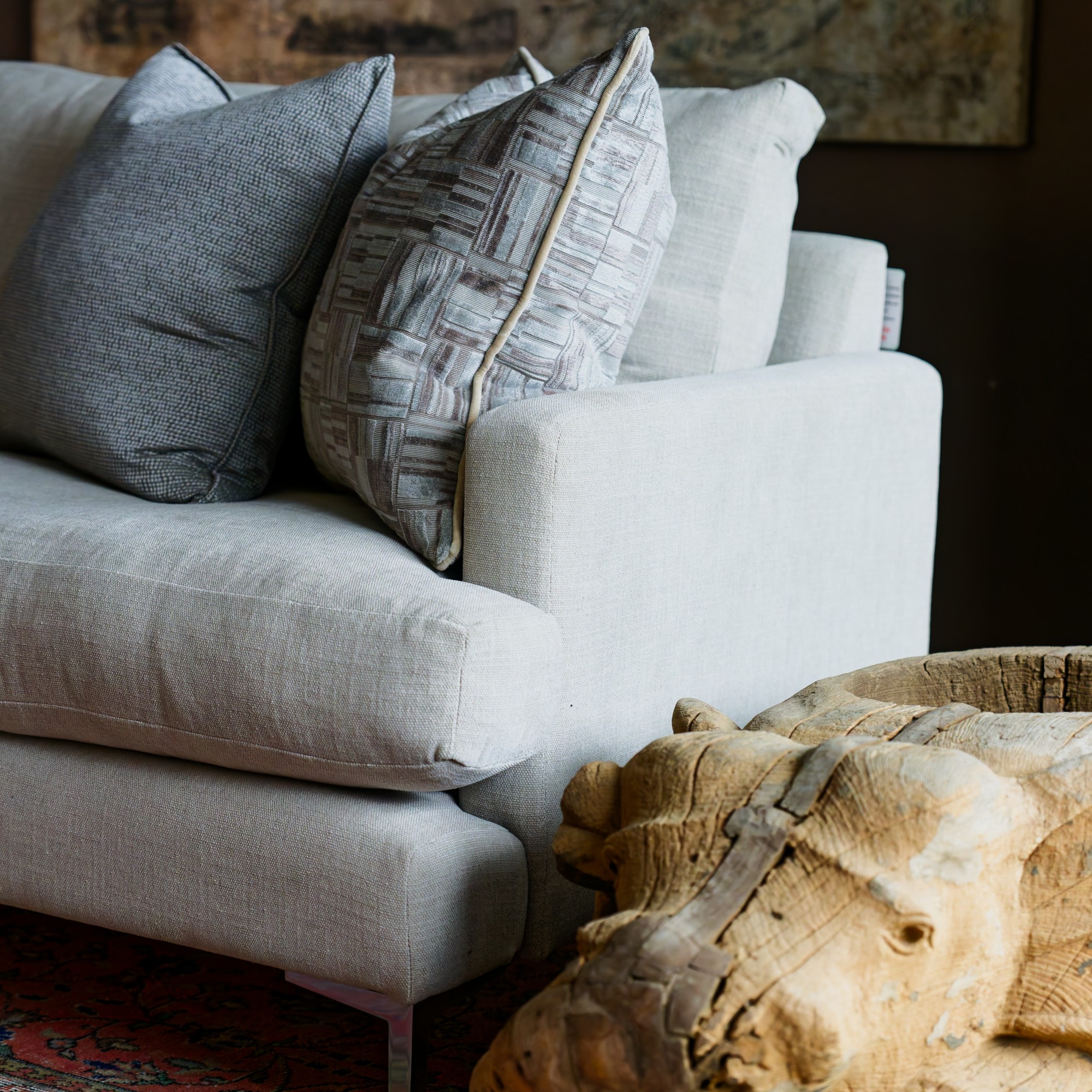 Madison Silver, Sustainable Feather, Cushion, 55cm x 55cm - Andrew Martin Cotton Blend Plain Texture