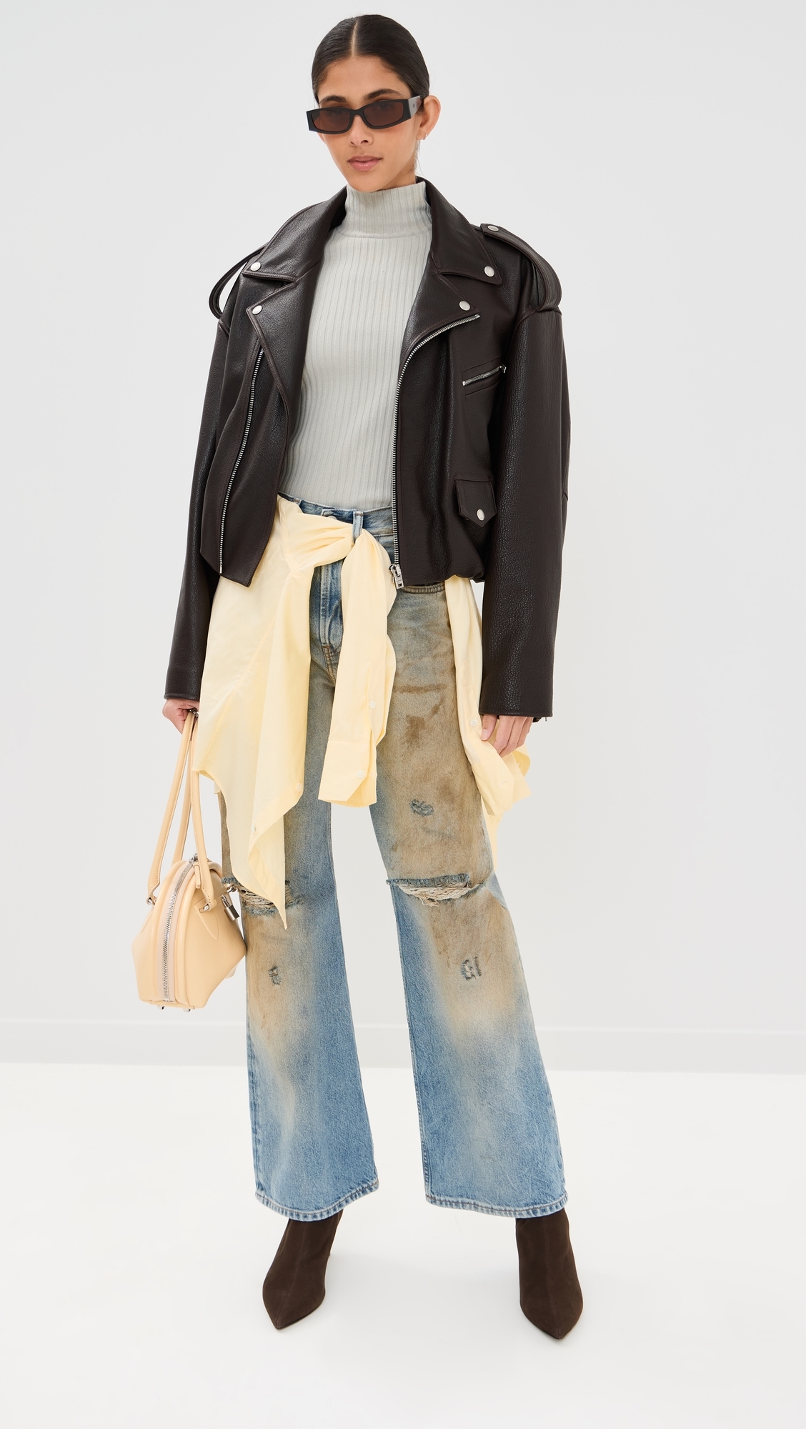 Leather Biker Jacket Dark Brown