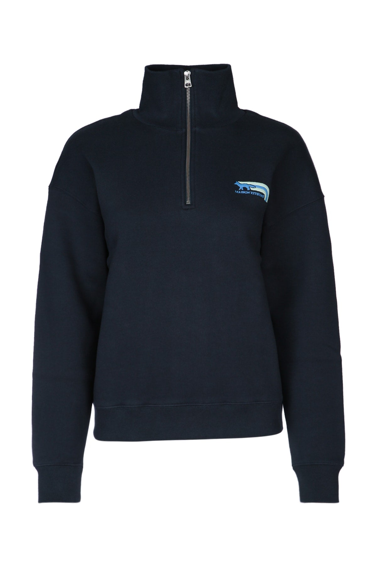Maison Kitsune Half-Zip Cotton Sweatshirt — Navy