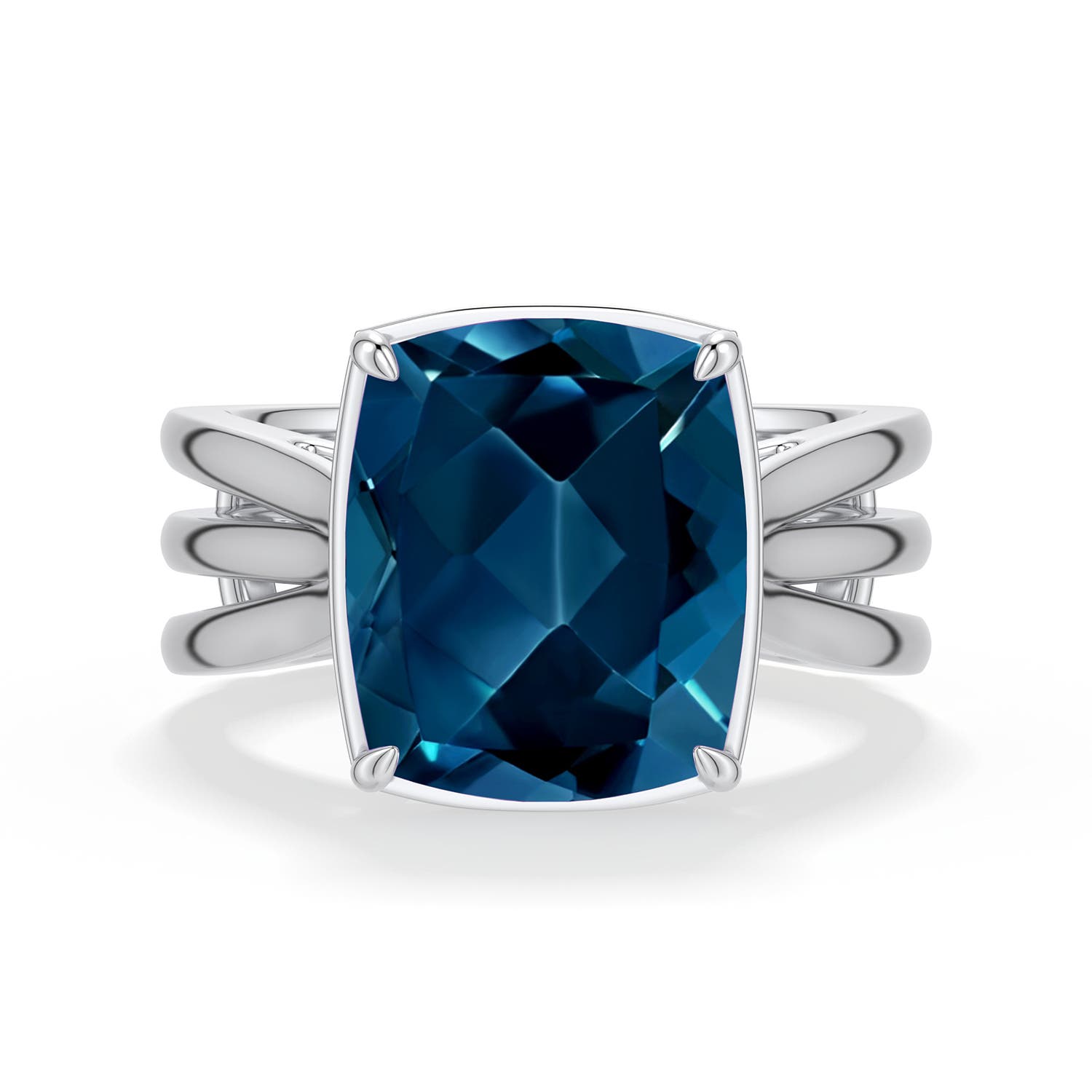 Angara 5.8 CTW Cushion Rectangular London Blue Topaz Triple Split Shank Ring in Silver