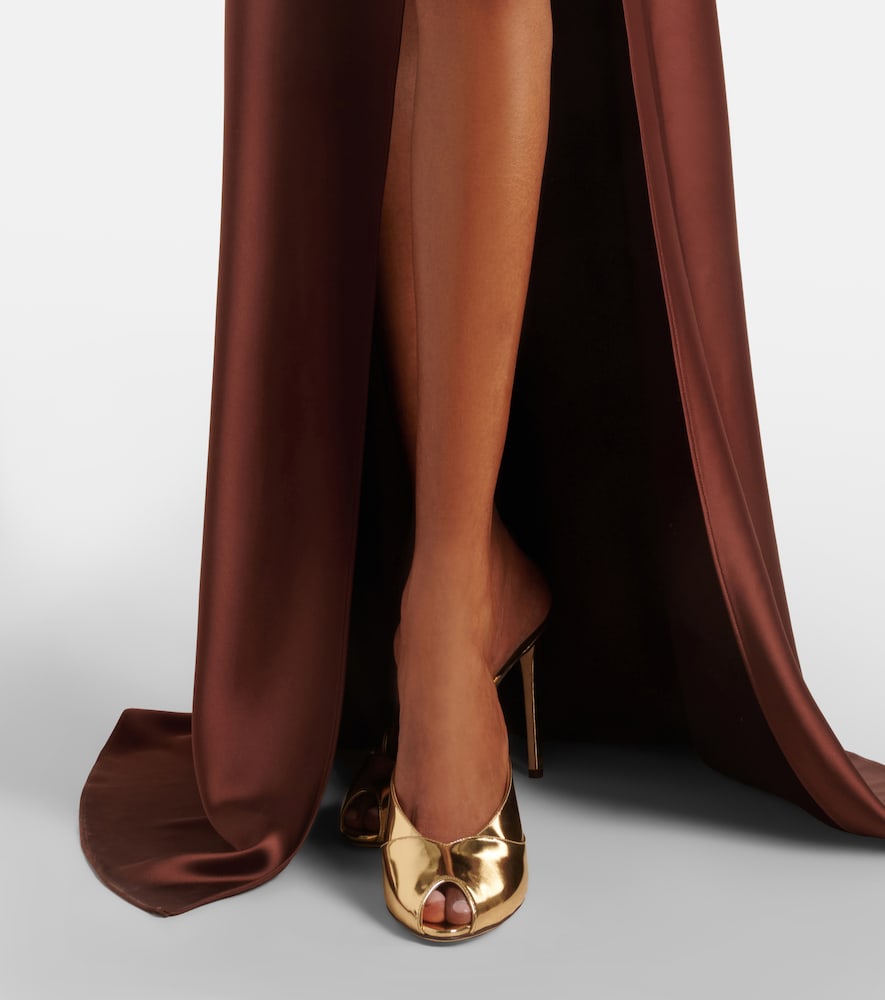 Jazzy embellished feather-trimmed gown