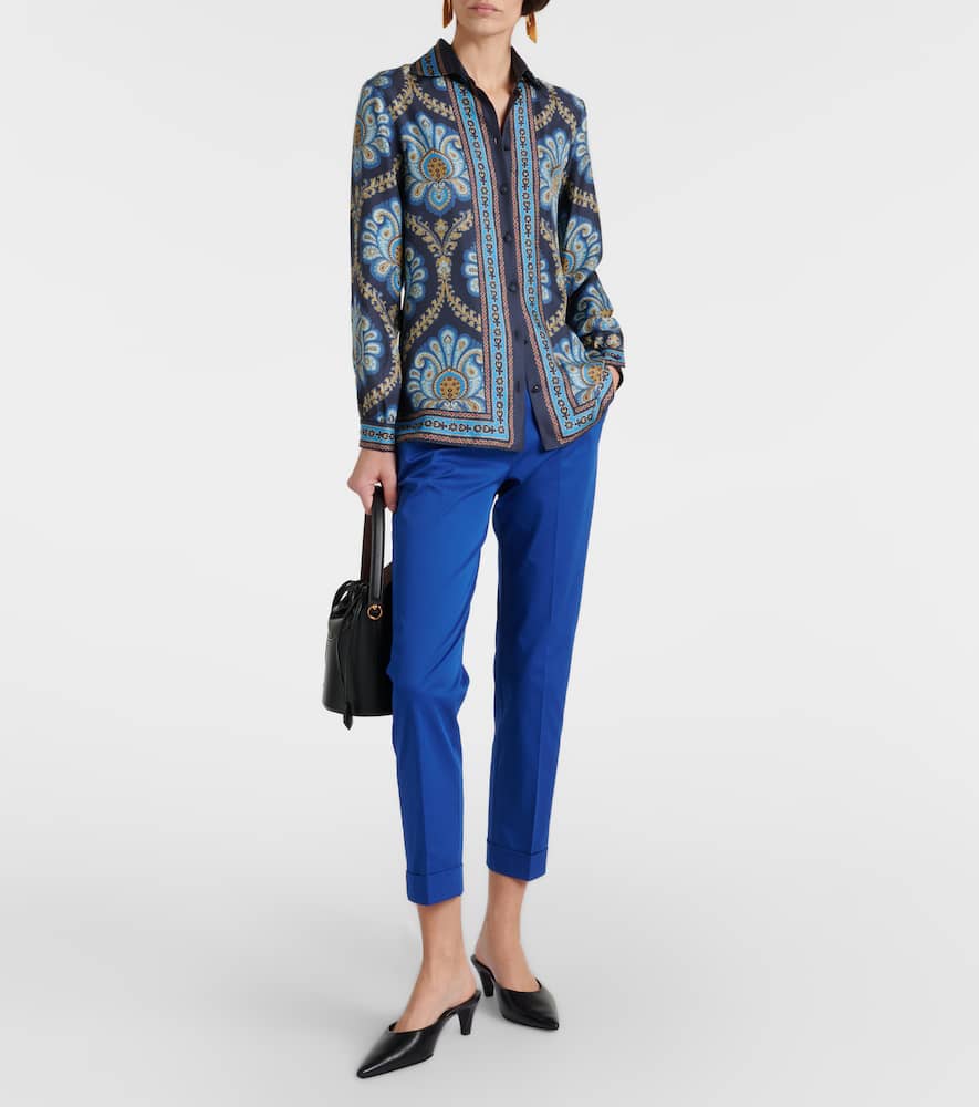 High-rise cotton-blend straight pants