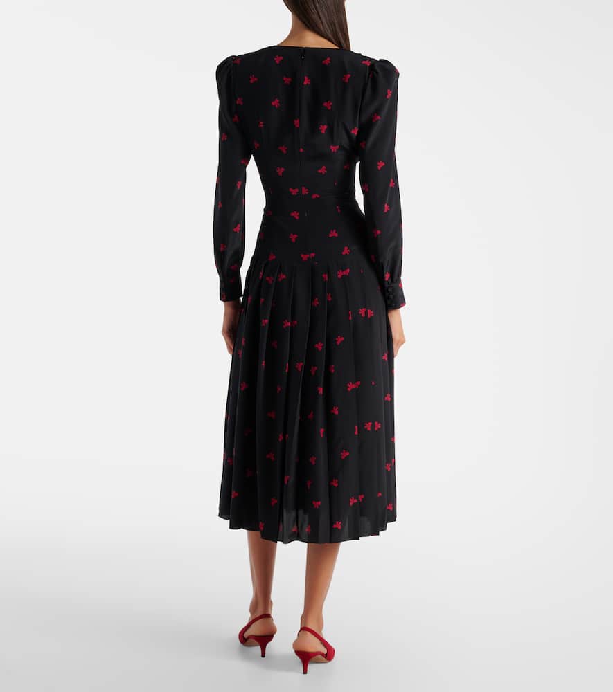 Bow-detail printed silk midi dress