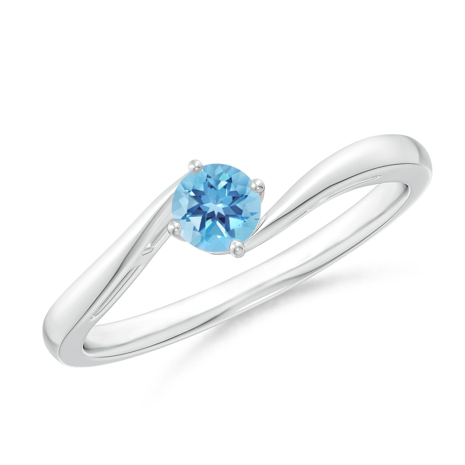 Angara 0.32 Carat Classic Round Swiss Blue Topaz Solitaire Bypass Ring in Platinum