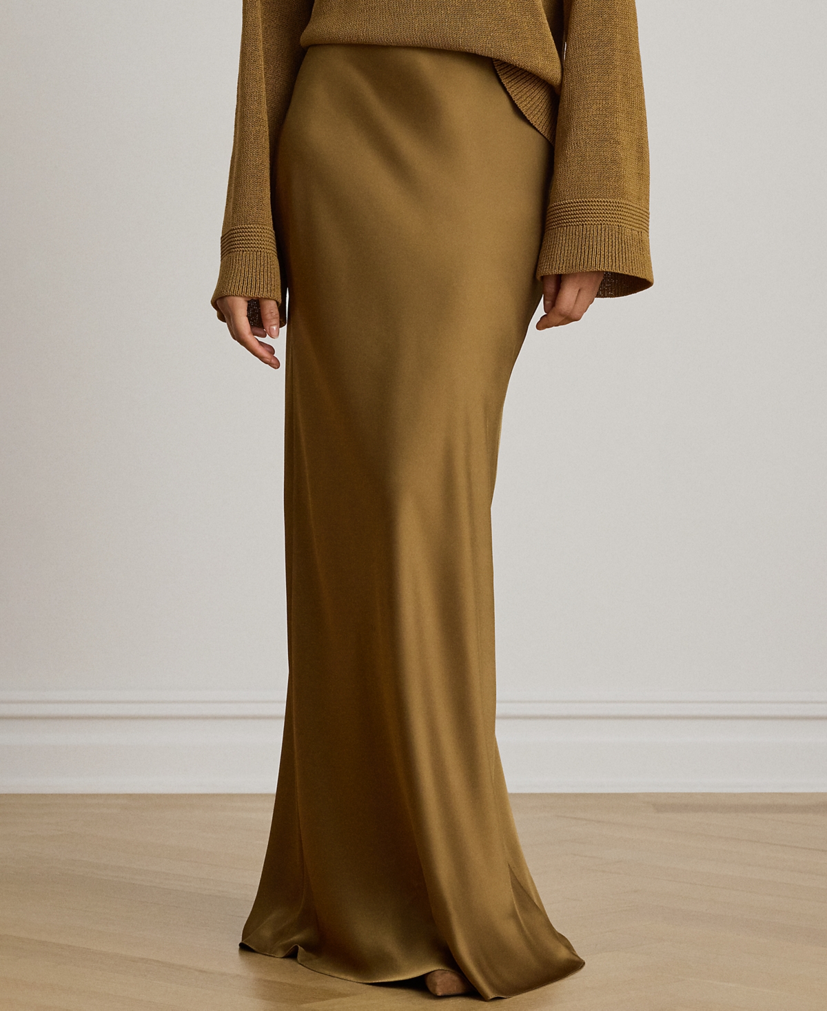 Petite Satin A-Line Maxi Skirt - Tobacco Bronze