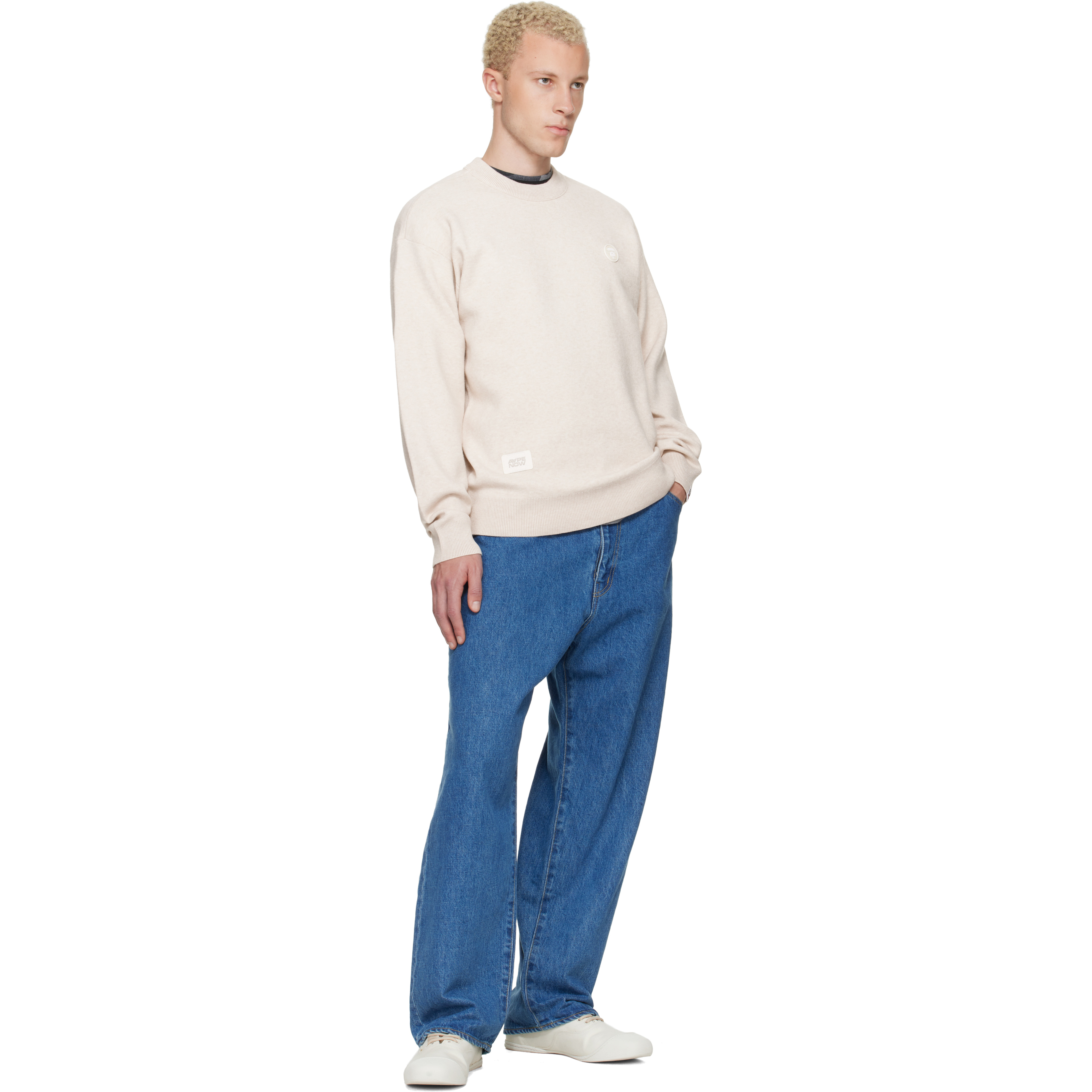 Beige 'AAPENOW' Moonface Crew Neck Sweater