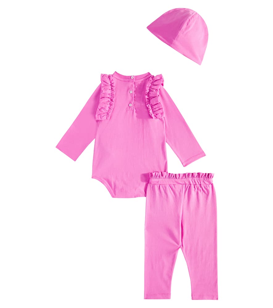 Balmain Kids Baby cotton bodysuit, pants and hat set