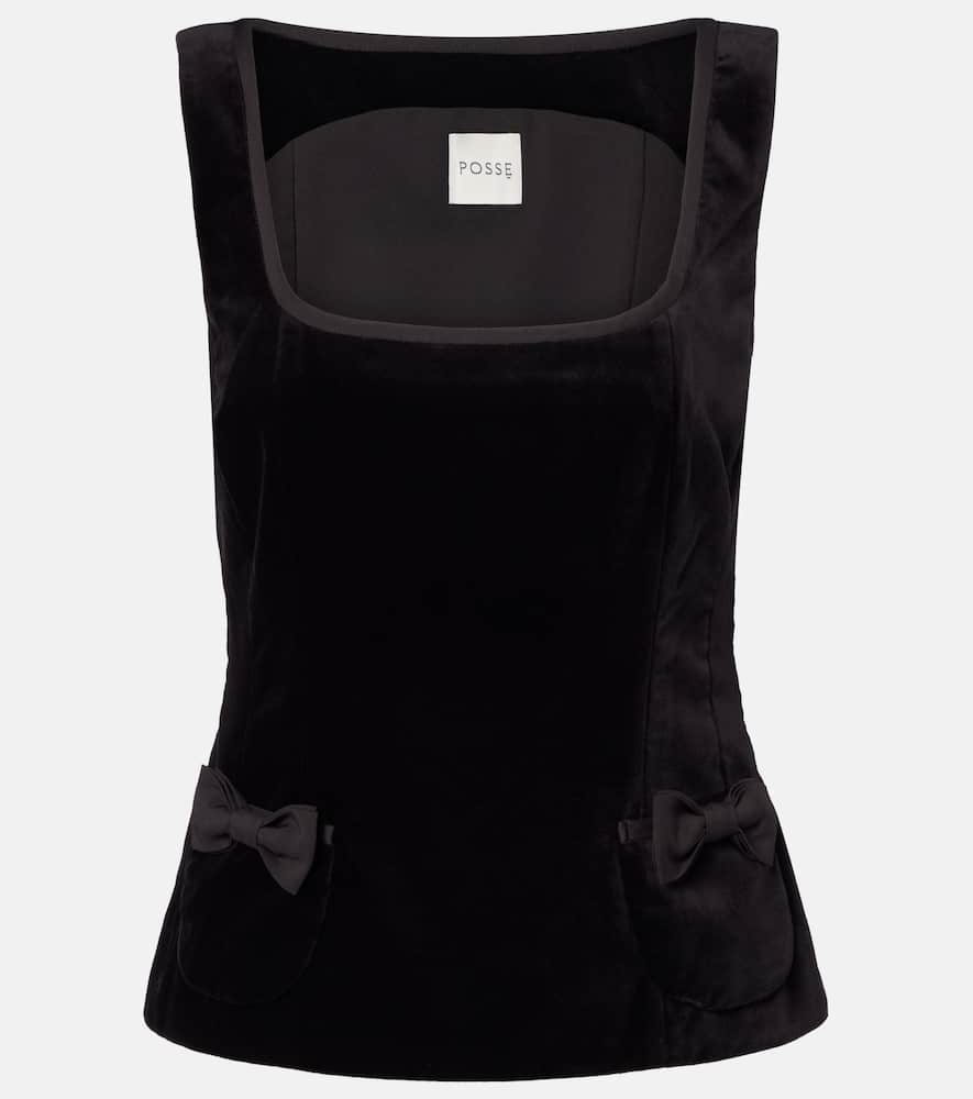 Quincy bow-detail cotton velvet top