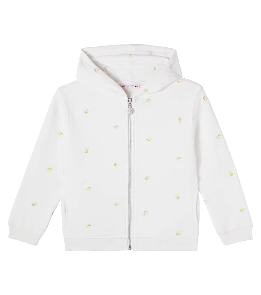 Embroidered cotton jersey zip-up hoodie
