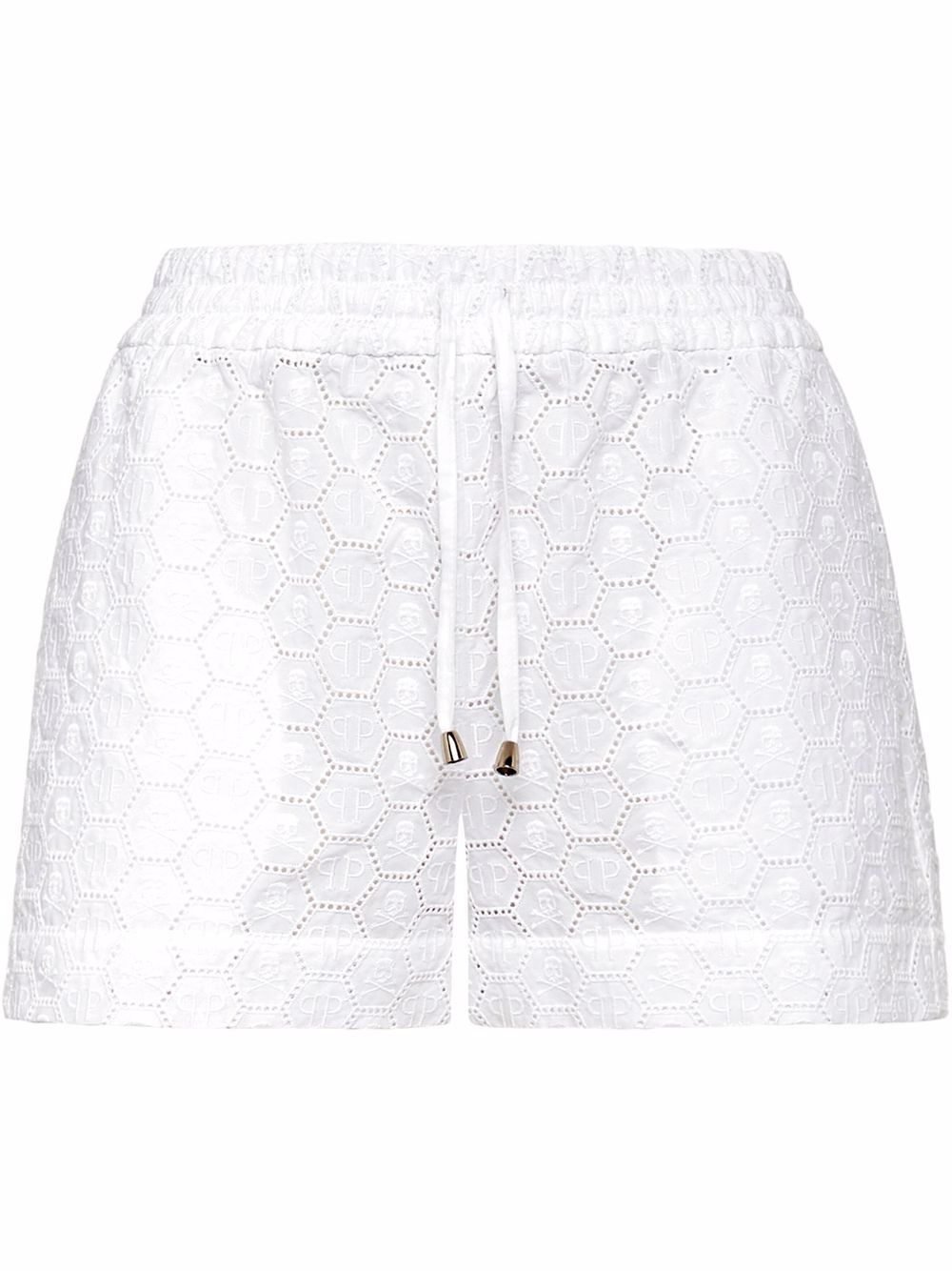 Logo-embroidered lace shorts - White