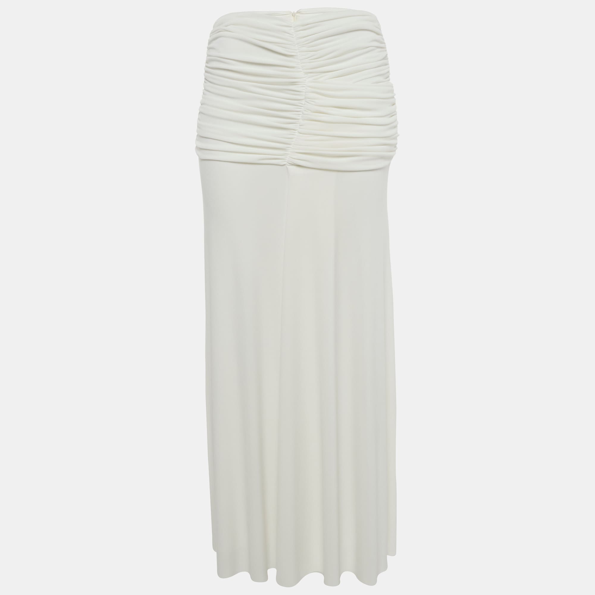 Chats By C. Dam White Jersey Ruched Maxi Skirt