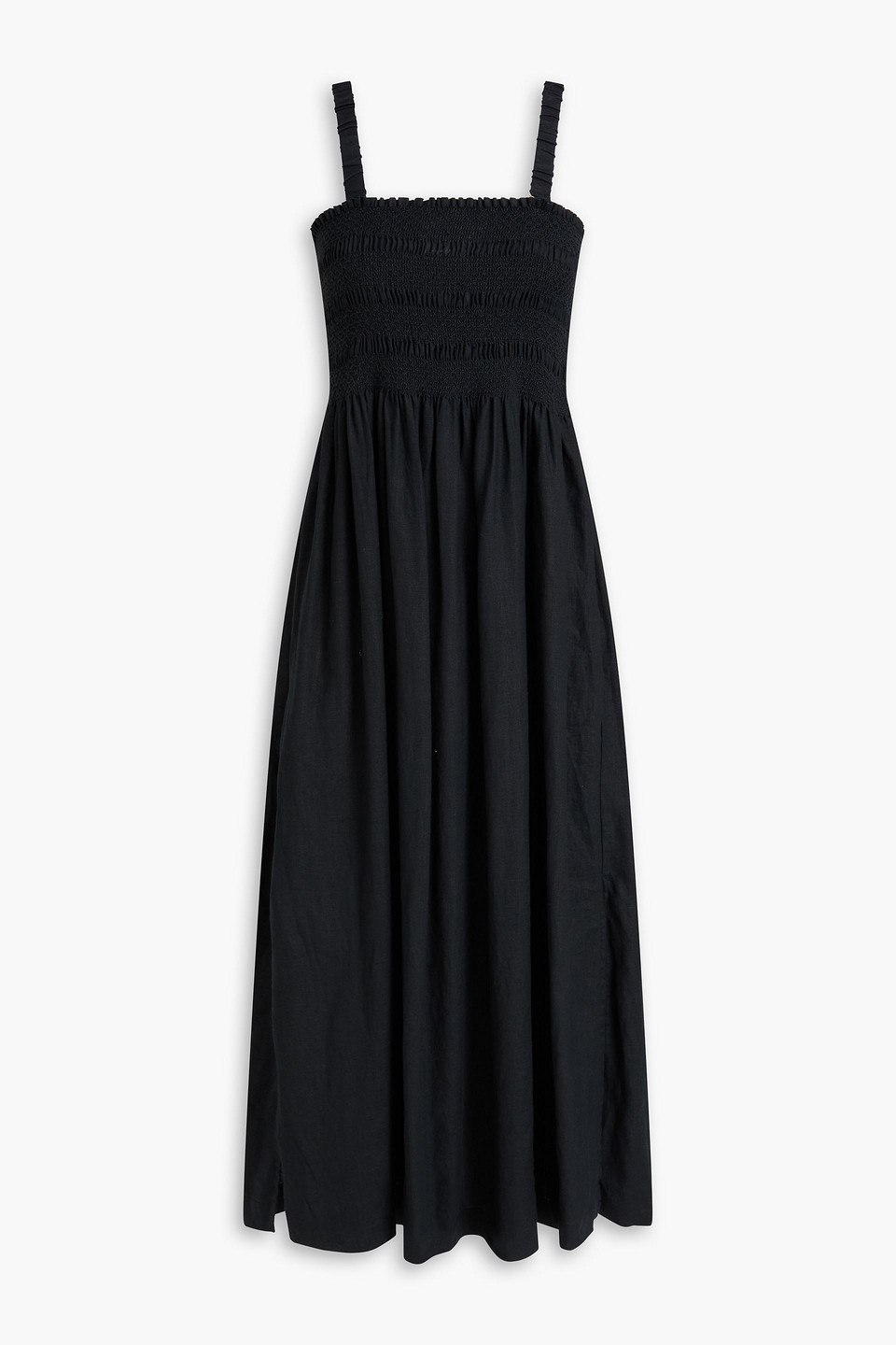 Bo shirred linen midi dress - Black - XL