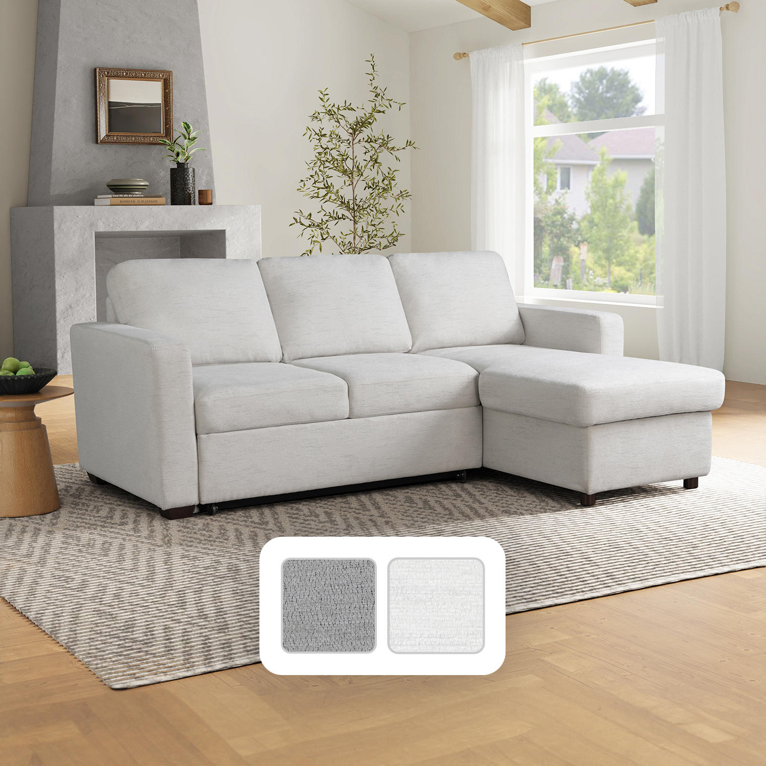 Kendal Fabric Convertible Sofa:- Ivory