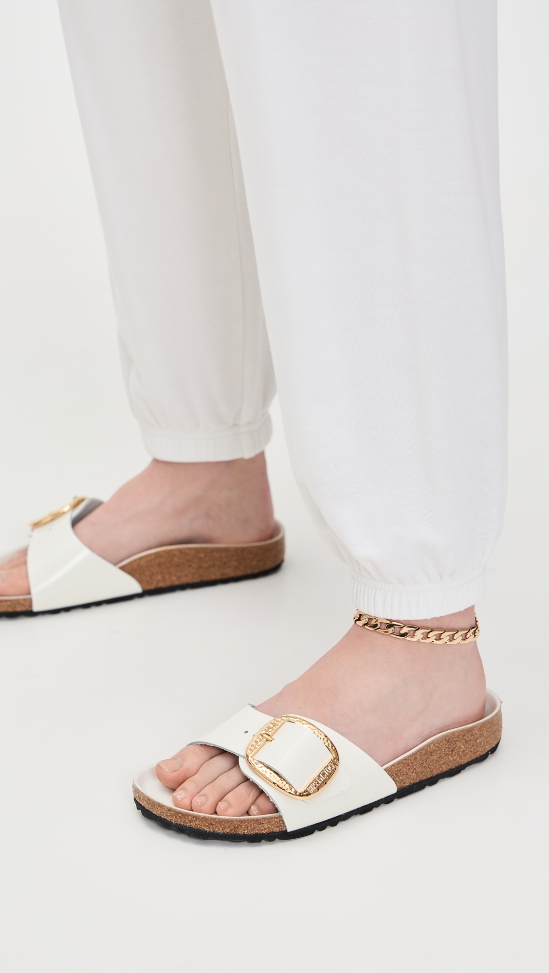 Birkenstock Madrid Big Buckle Gold Hammered Sandals Antique White