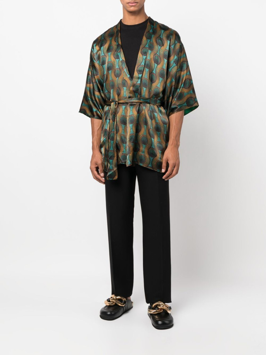 - Printed Silk Short Kimono