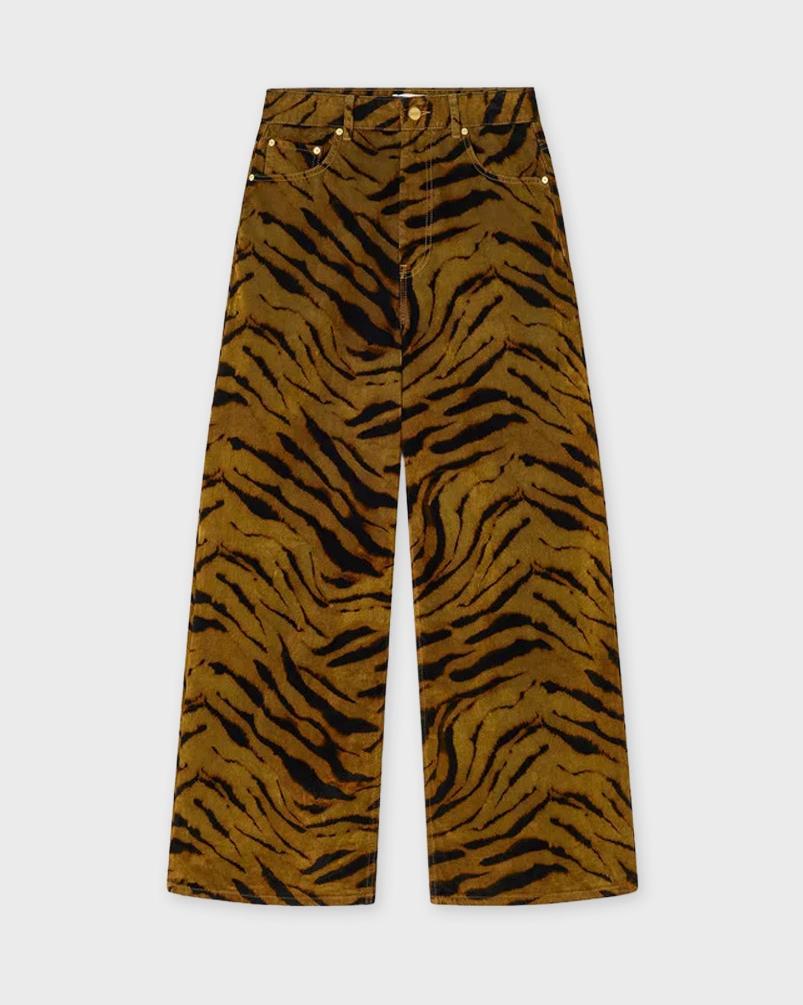 Ganni Jeans Printed Flock Denim Baggy Khaki