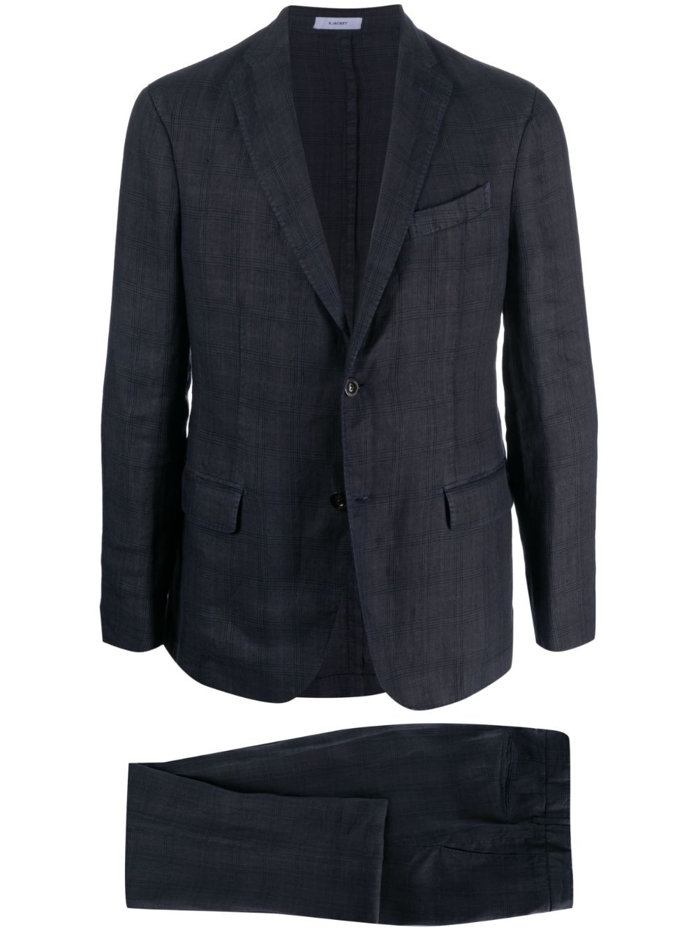 Single-breasted check-pattern linen suit - Blue