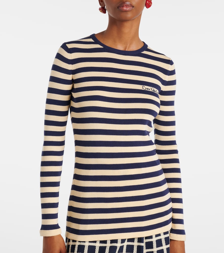 Striped ribbed-knit cotton sweater