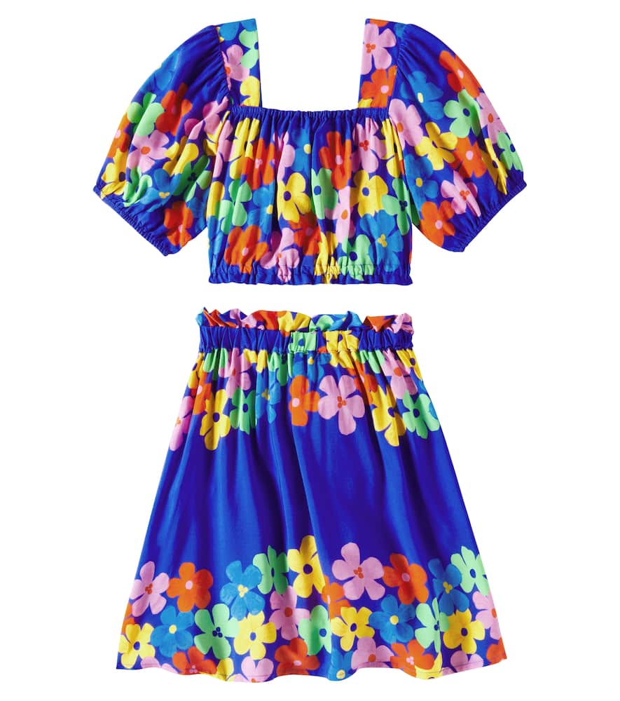 Fábula Saia Cor-De-Flor cotton top and skirt set