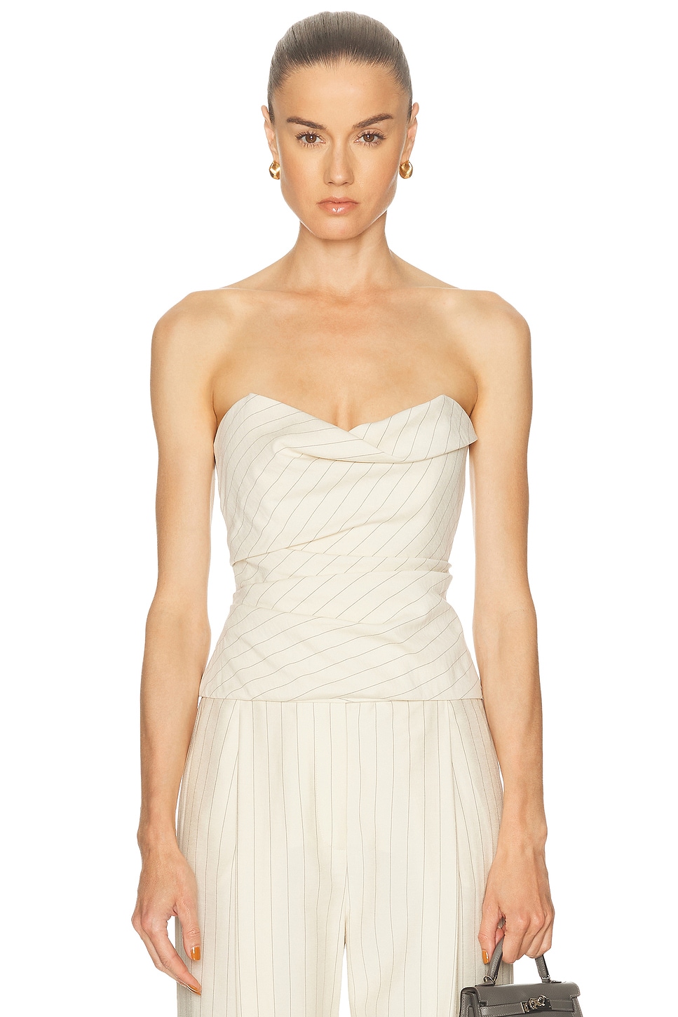 The Sei Cowl Bustier in Cream Stripe - Cream. 2 also , 4