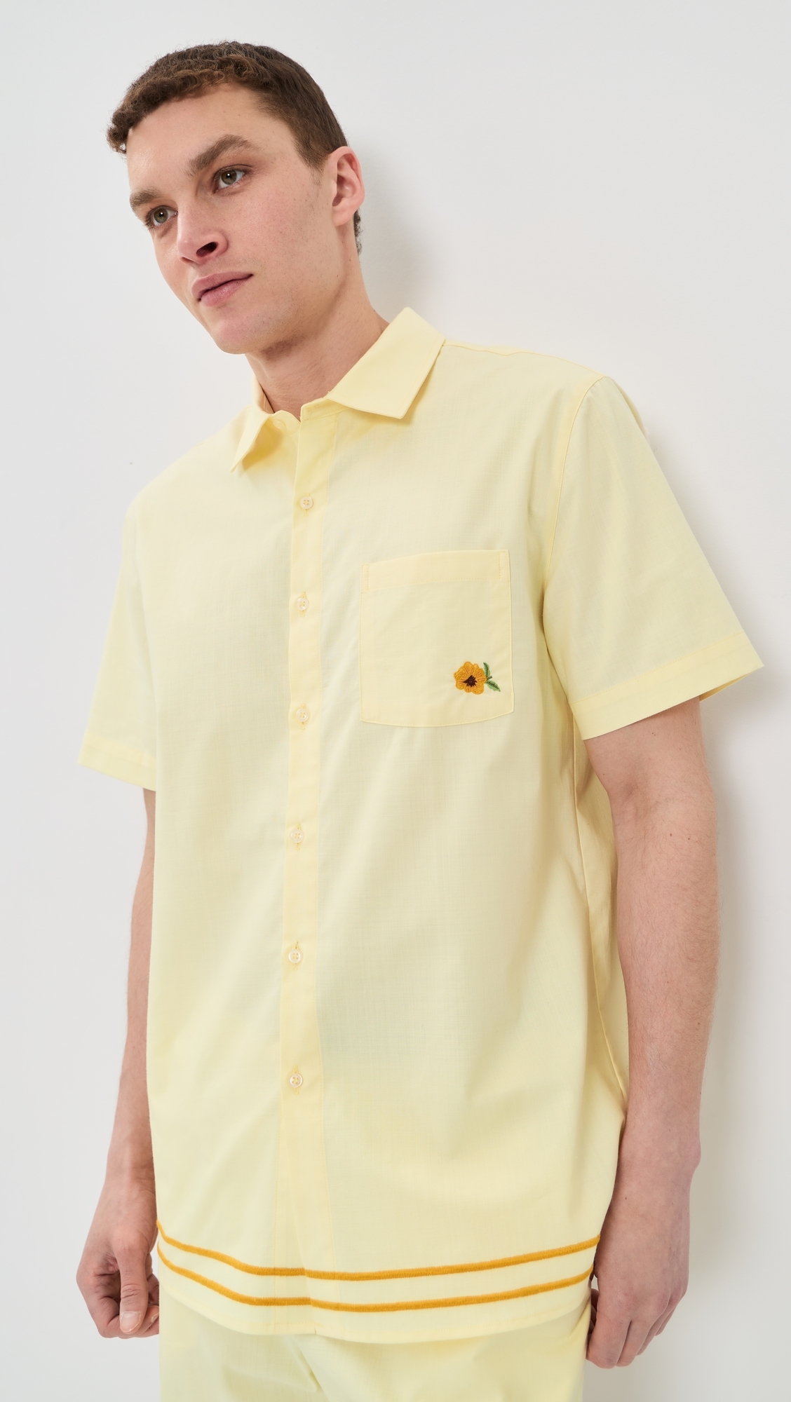 Efe Embroidered Linen Camp Shirt Light Yellow