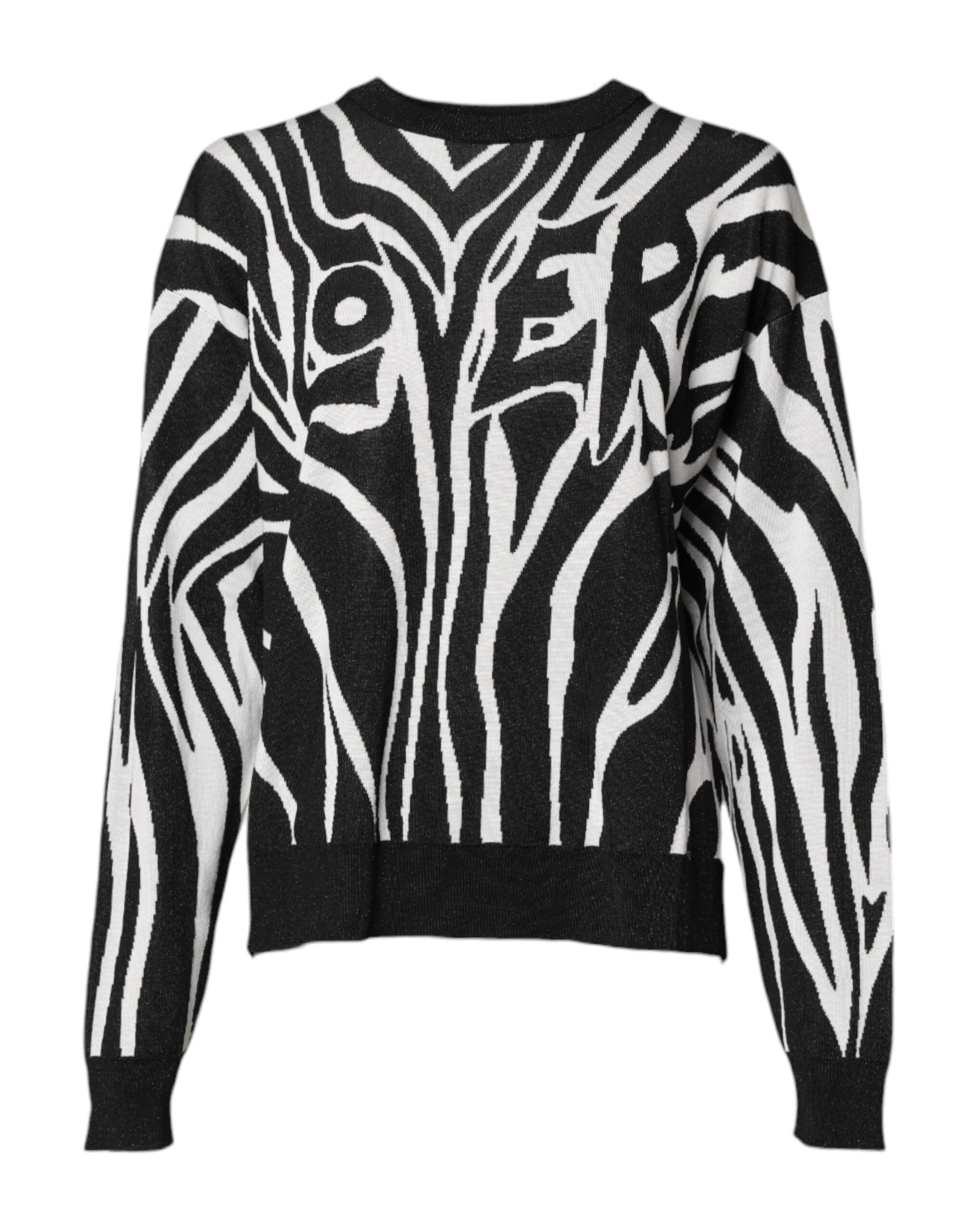 Abstract-Print Silk-Wool Blend Sweater — Black