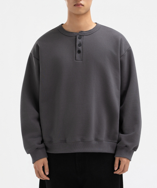 Oversized henley neck sweatshirt gray