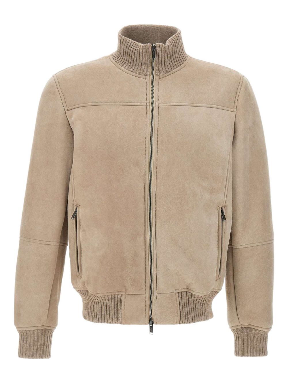 Ribbed-collar suede jacket - Neutrals