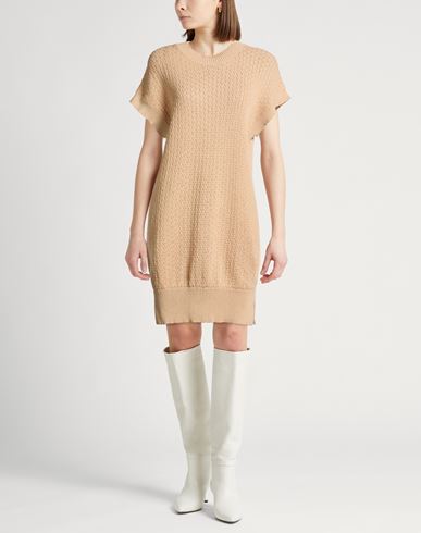 Woman Midi dress Sand Size 6 Cotton, Linen