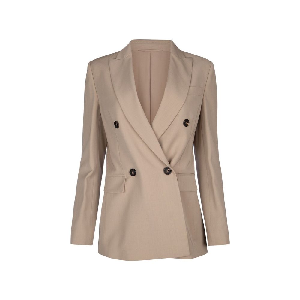 Virgin Wool Double-Breasted Blazer — Beige