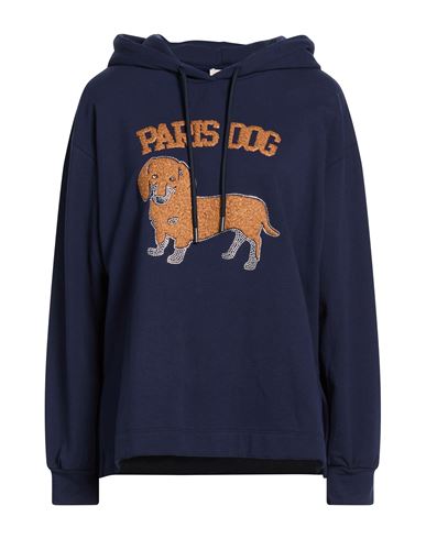 Woman Sweatshirt Navy Size L Cotton, Elastane