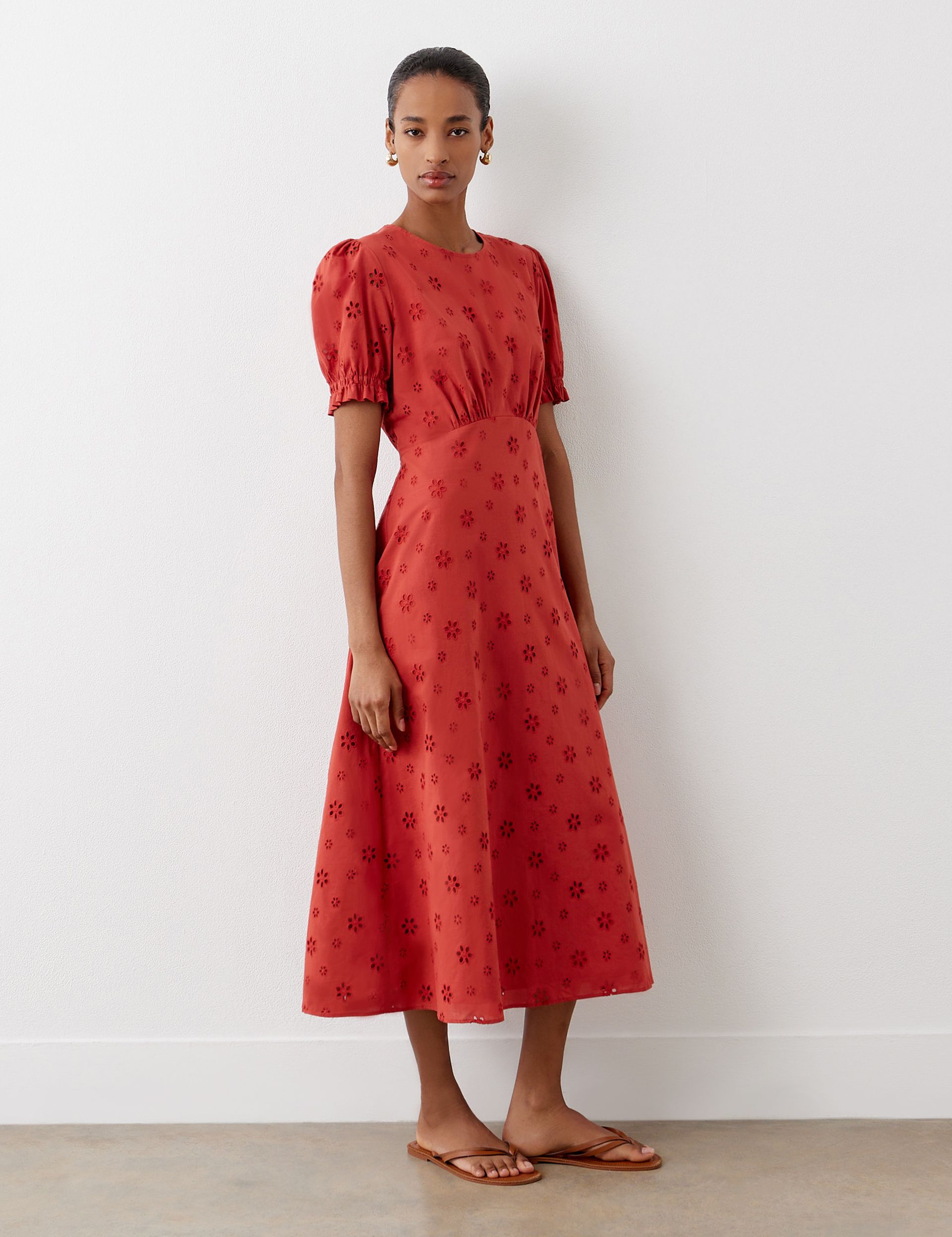 Finery London Mela Broderie Anglaise Midi Dress In Scarlet