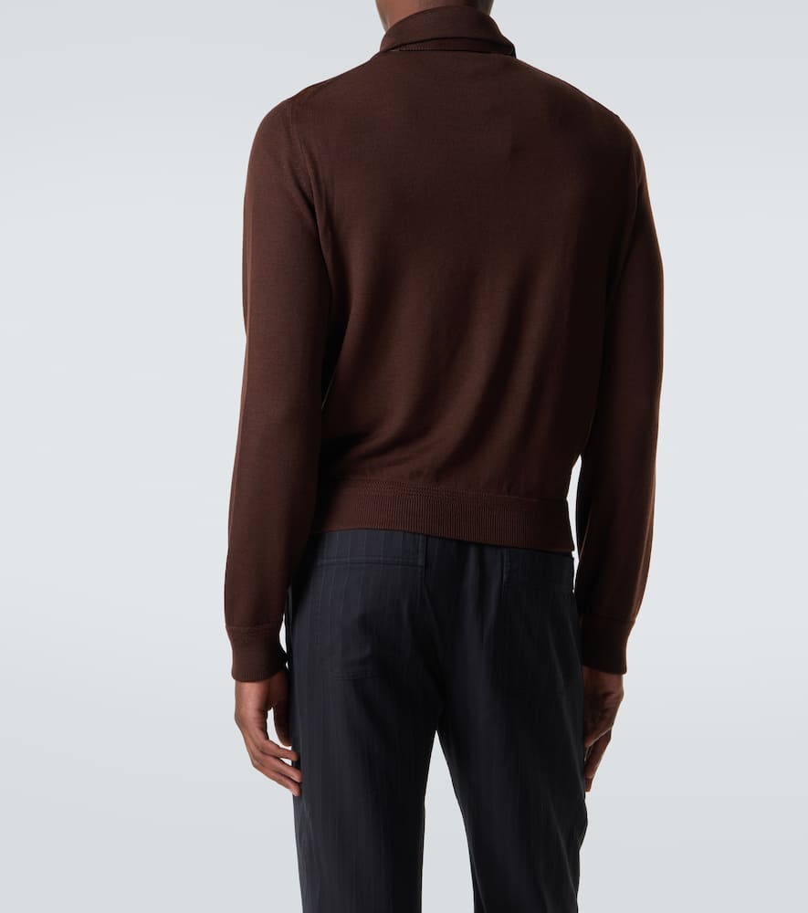 Suede-paneled wool-blend zip-up sweater