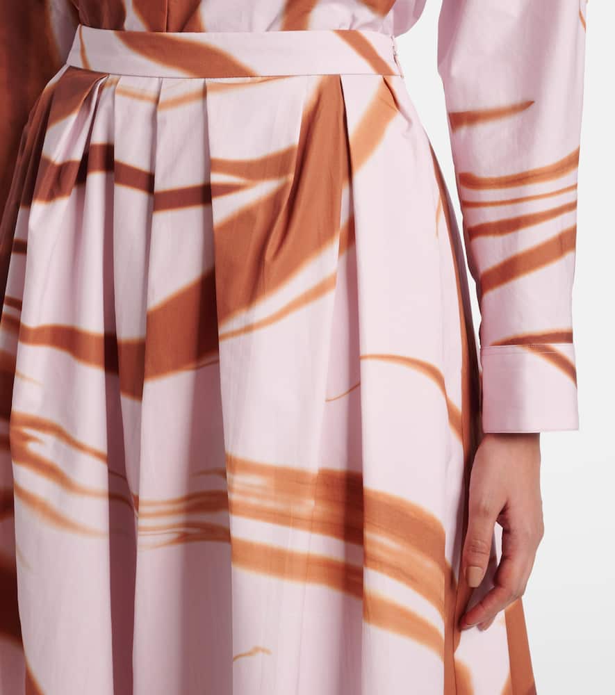 Printed gathered cotton midi skirt