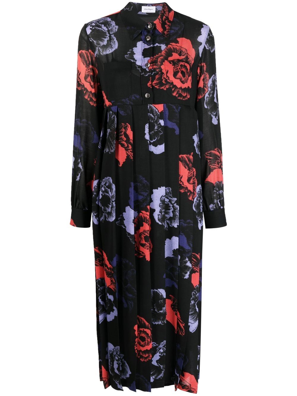 Floral-print midi dress - Black