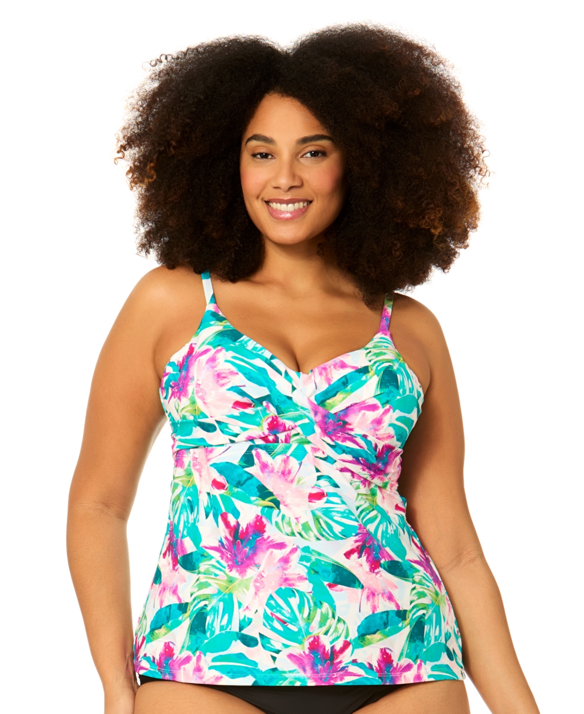 Plus Size Underwire Aries Floral Print Swim Tankini Top - Multi Color