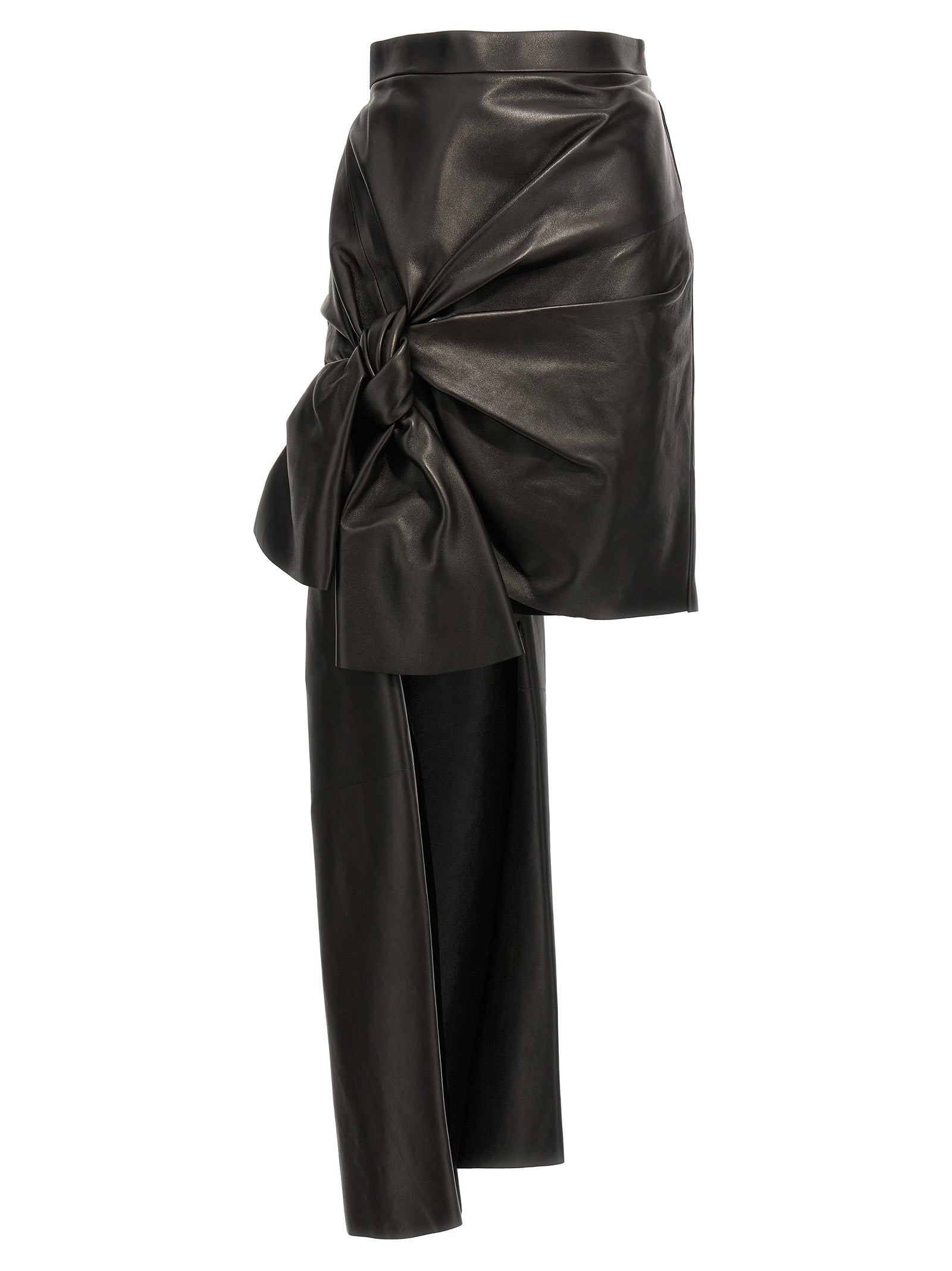 Lamb Leather Maxi with Bow Skirt — Black