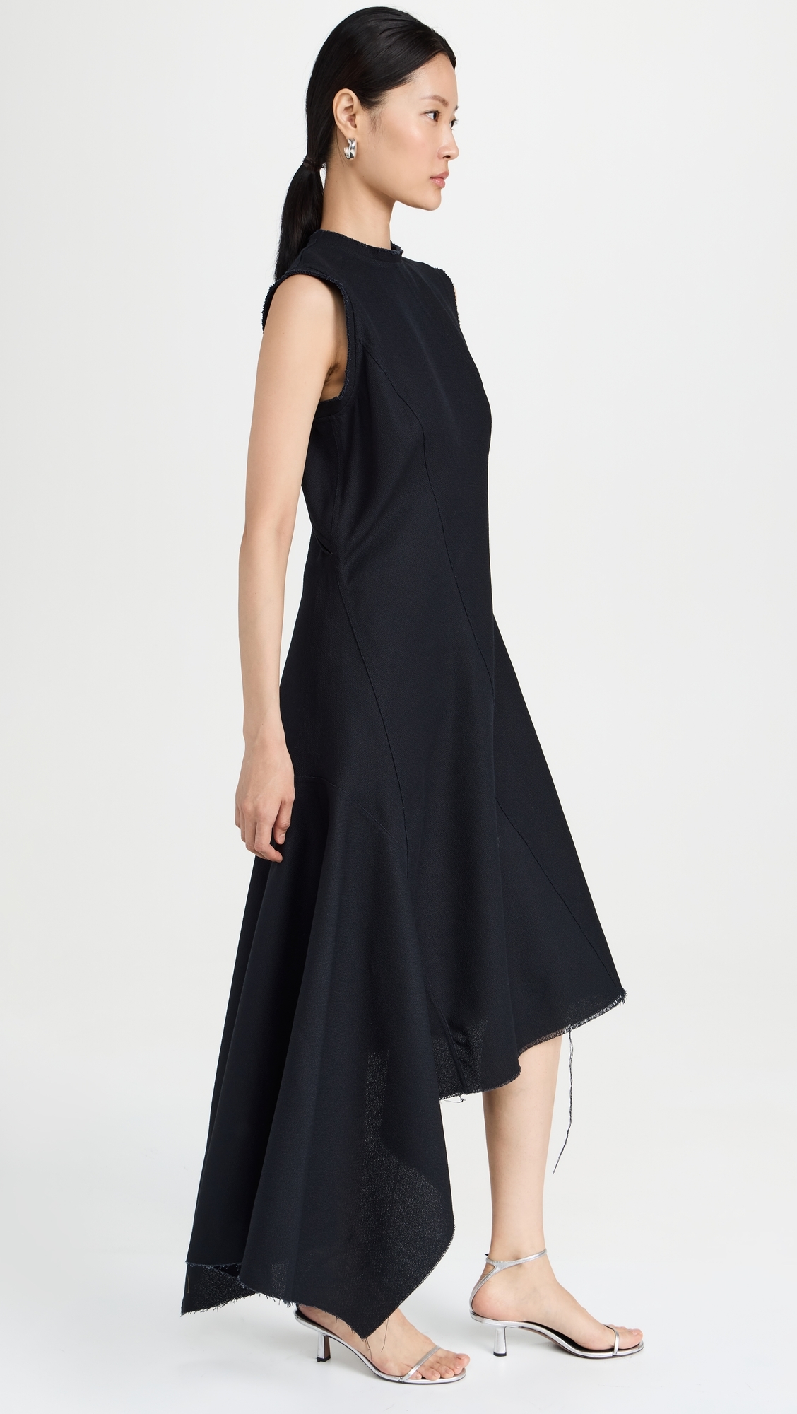 Long Sleeveless Twisted Asymmetric Hem Dress Black