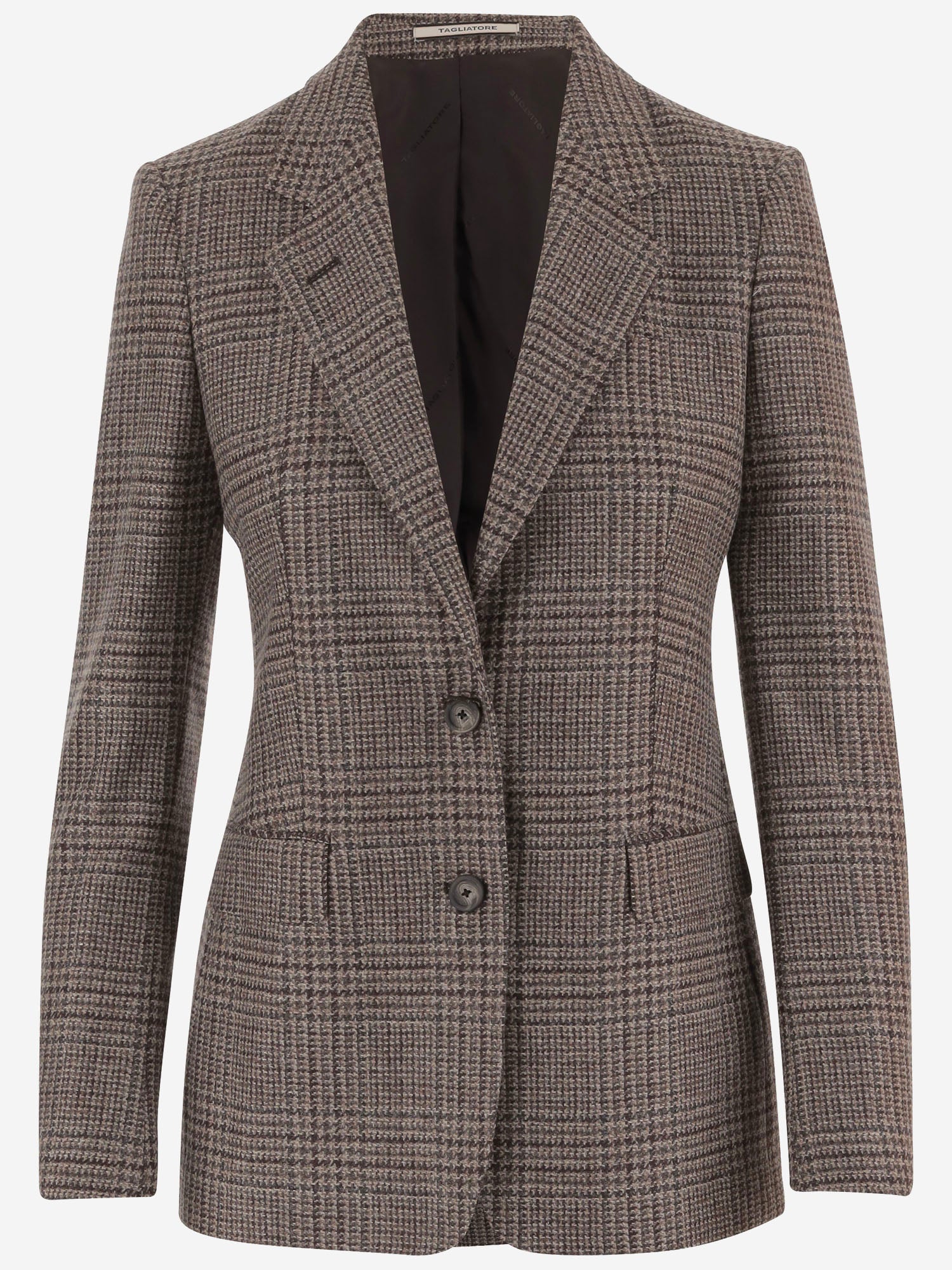 Wool and Cashmere Check Blazer — Brown