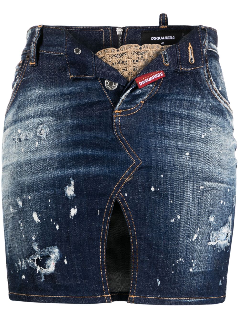 Distressed-finish deim miniskirt - Blue