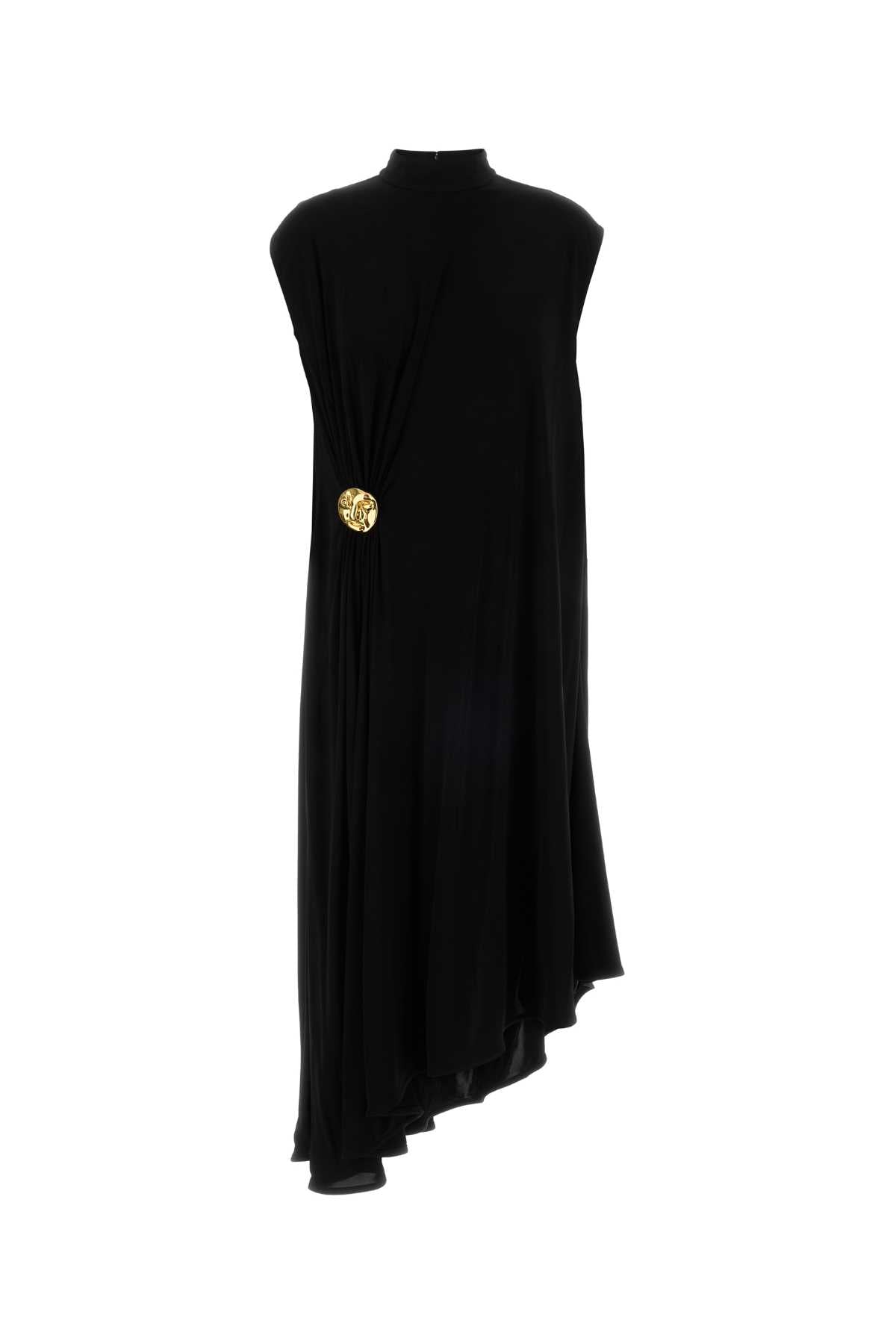 Sleeveless Mock-Neck Viscose Dress — Black