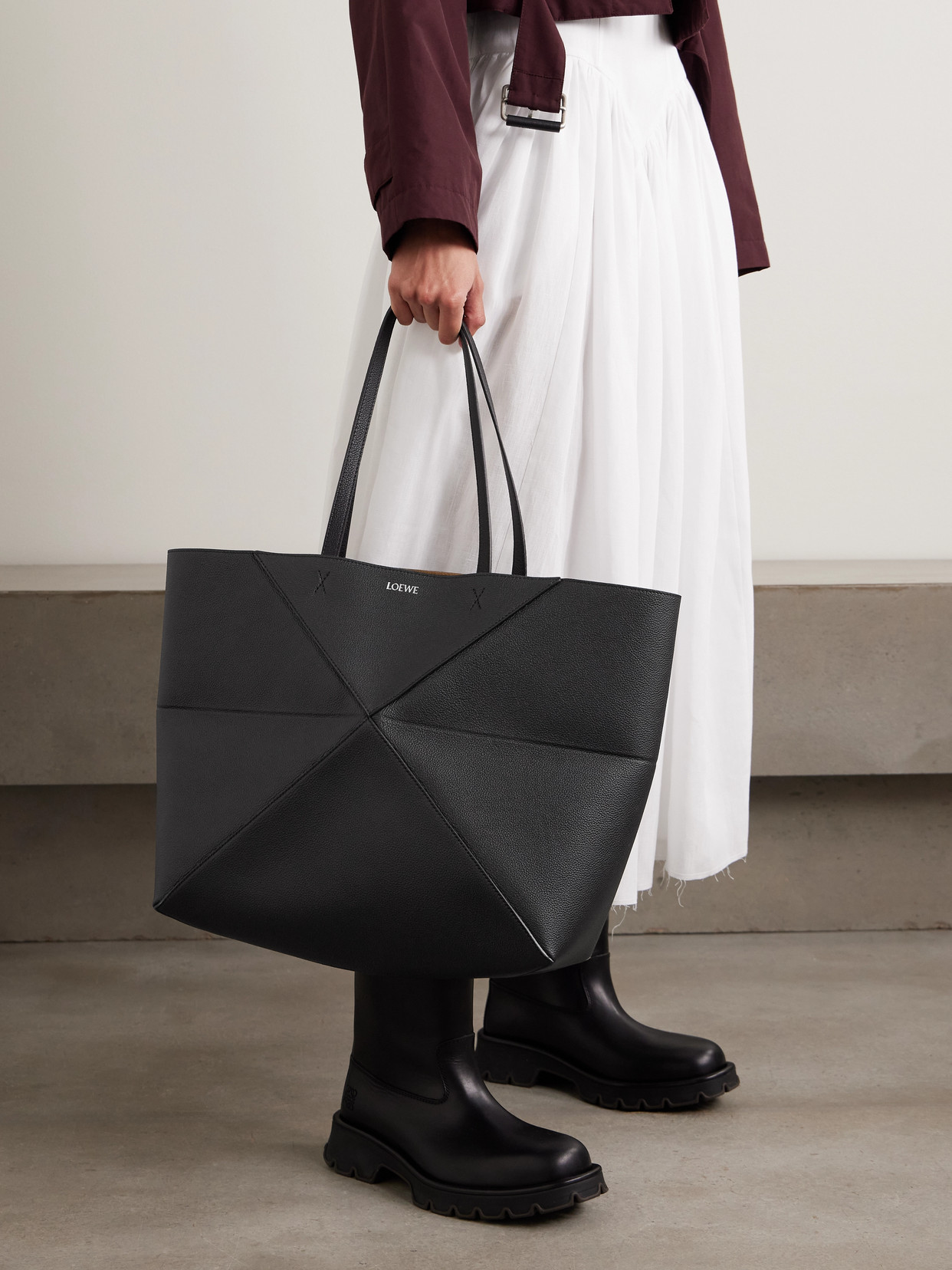 Puzzle Fold Horizontal Large Textured-leather Tote - Black